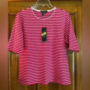 Lauren Ralph Lauren Pink & White Striped Short Sleeve Crewneck Tee